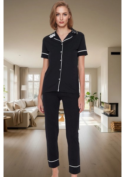 Kısa Kollu Örme Pijama Takımı Kuzu Baskılı Rahat Kalıp Pamuklu Kullanım fiyatları