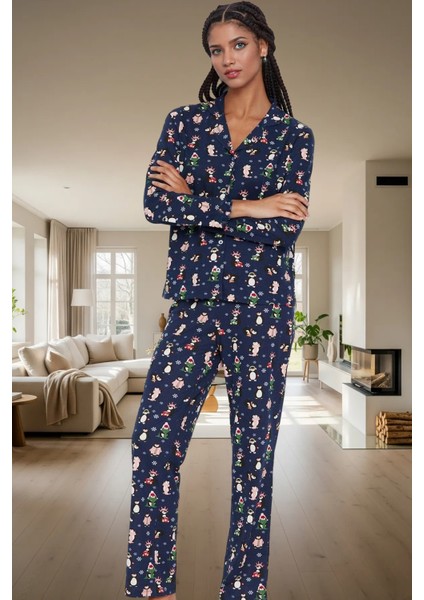 Rahat ve Şık %100 Pamuklu Kışlık Pijama Takımı Penguen Desenli Özel Tasarım Profesyonel Görünüm