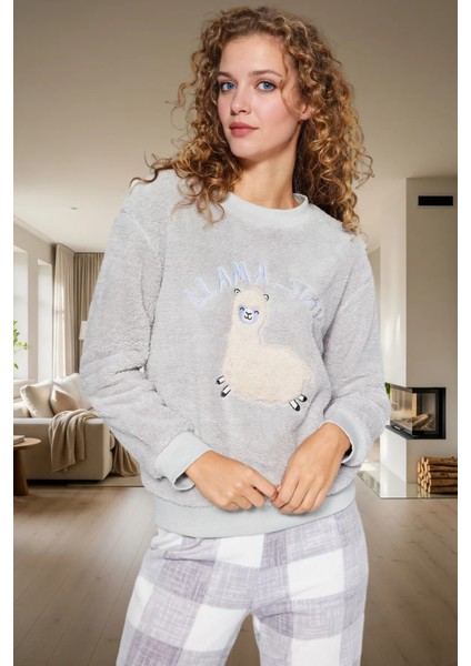 Lama Desenli Kışlık Pijama Takımı Wellsoft Örme Rahat ve Sıcak Şık Trend Tasarım fiyatları