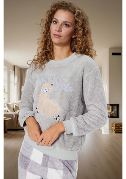 Lama Desenli Kışlık Pijama Takımı Wellsoft Örme Rahat ve Sıcak Şık Trend Tasarım modelleri