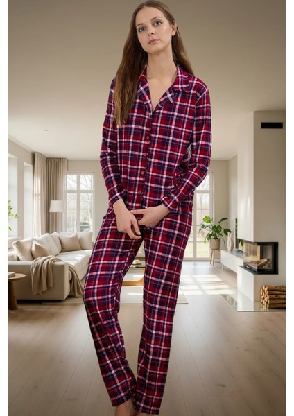 Evde Rahatlık Için Ekose Desenli Örme Pijama Takımı Uzun Paça Kol Modern Stil Özenle Seçilmiş fiyatları