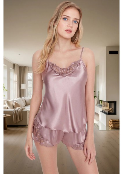 2'li Dantelli Saten Pijama Takımı Rahatlık ve Şıklık Dayanıklı Malzeme Trend Tasarım