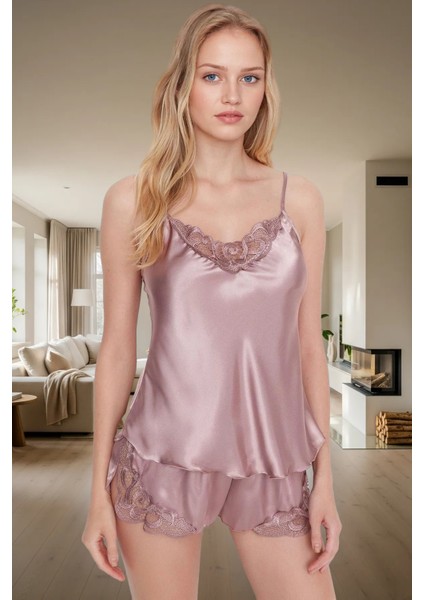2'li Dantelli Saten Pijama Takımı Rahatlık ve Şıklık Dayanıklı Malzeme Trend Tasarım modelleri