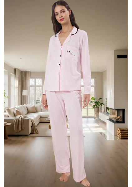 Rahat Ev Giyim Pijama Takımı Pamuklu Regular Boru Paça Uzun Kollu Mükemmel Uyum