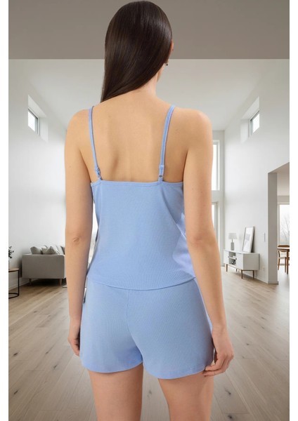 Rahat Kalıp Pijama Takımı Örme Kumaş Ince Askılı Boru Paça Şort Günlük Kullanım Için fiyatları