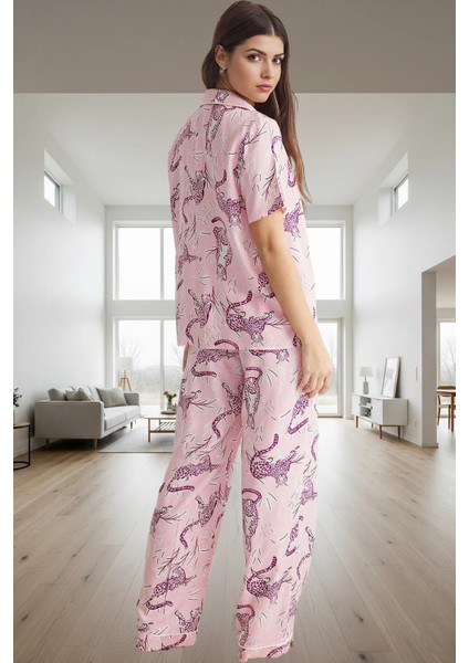 Rahat ve Şık Hayvan Desenli Viskoz Pijama Takımı Tüm Sezonlar Için Trend Tasarım modelleri