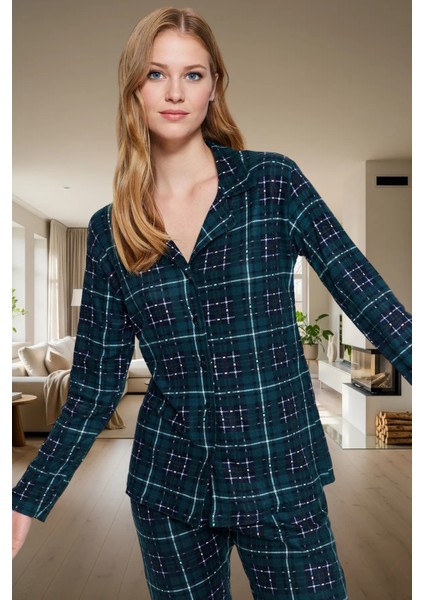Evde Rahatlık Için Ekose Desenli Örme Pijama Takımı Uzun Paça Kol Modern Stil Özenle Seçilmiş