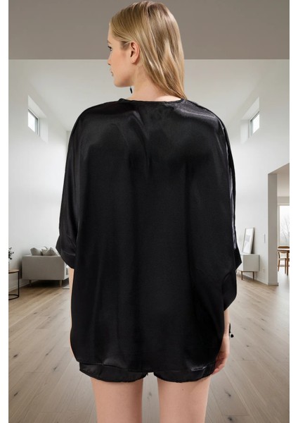100 Polyester Saten Pijama Takımı Rahat Şal Yaka Boru Paça Modern Stil Yüksek Kalite modelleri