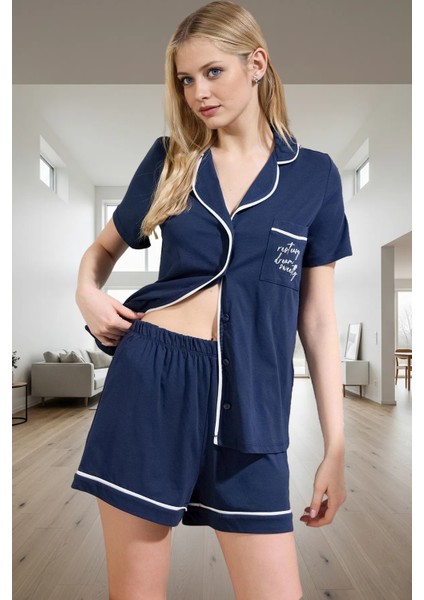 Rahat Pamuklu Pijama Takımı Yazlık Şortlu Gömlek Evde Rahatlık Yüksek Kalite