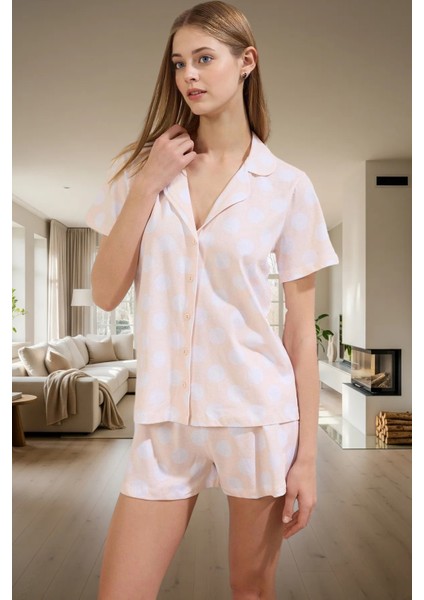 Yazlık Homewear Pijama Takımı Pamuklu Puantiyeli Kısa Kollu Regular Kalıp Profesyonel Görünüm