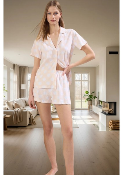 Yazlık Homewear Pijama Takımı Pamuklu Puantiyeli Kısa Kollu Regular Kalıp Profesyonel Görünüm fiyatları