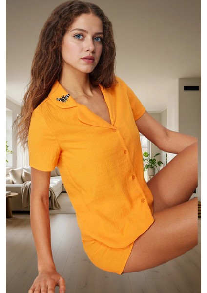 Yazlık Arı Nakışlı Pijama Takımı Rahat Şık Polyester Kumaş Modern Stil Özel Tasarım fiyatları