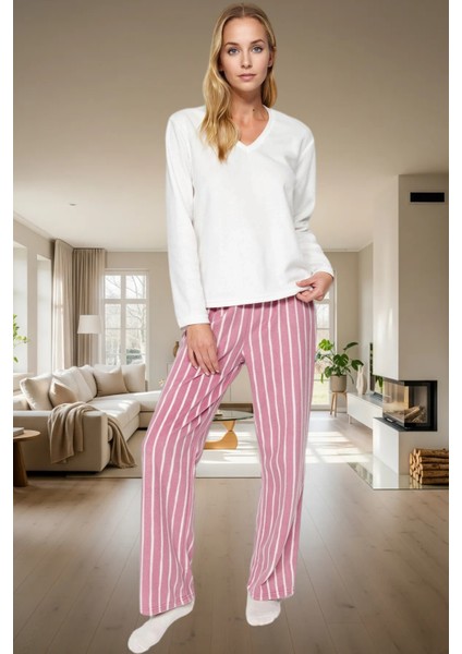 Çizgili Polar Pijama Takımı Kış Mevsimi Için Rahatlık ve Şıklık Konforlu Kesim Yüksek Kalite fiyatları
