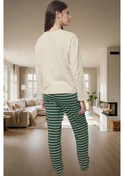Çizgili Pamuklu Kadın Pijama Takımı Yılbaşı Desenli Rahat Profesyonel Görünüm fiyatları