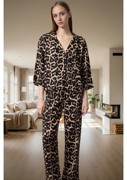 Shally Dokuma Viskon Pijama Takımı Kışlık Rahat Kalıp Dayanıklı Malzeme Profesyonel Görünüm