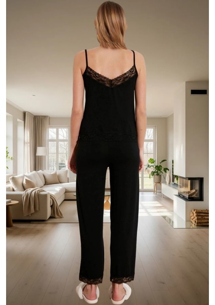 Rahat Viskoz Pijama Takımı Renk Dantel Detay Ince Askılı V Yaka 2'li Takım modelleri