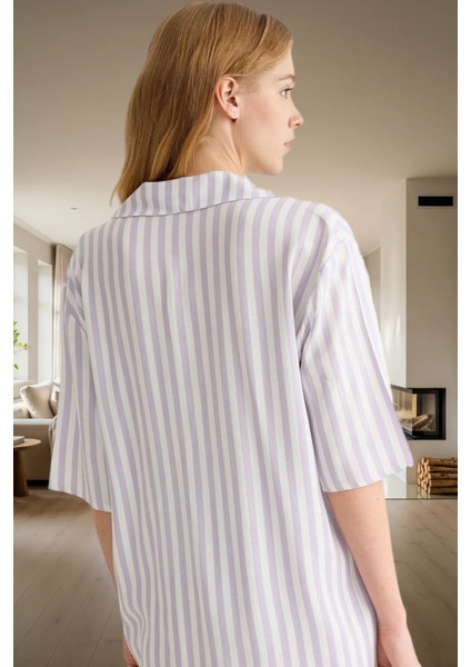 Rahat ve Şık Çizgili Viskoz Pijama Takımı Yazlık Ev Giyim Seti Özenle Seçilmiş Görünüm modelleri