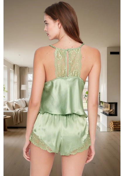 Rahat Saten Pijama Takımı Dantelli Kolsuz Kısa Paça Yazlık ve Şık Trend Tasarım modelleri