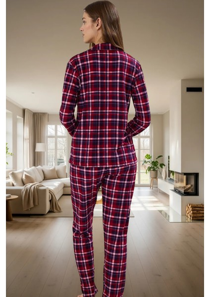 Evde Rahatlık Için Ekose Desenli Örme Pijama Takımı Uzun Paça Kol Modern Stil Özenle Seçilmiş modelleri