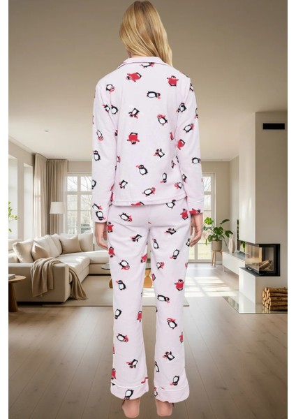 Rahat Kışlık Pijama Takımı Penguen Desenli Polar Örme Boru Paça Konforlu Kesim fiyatları
