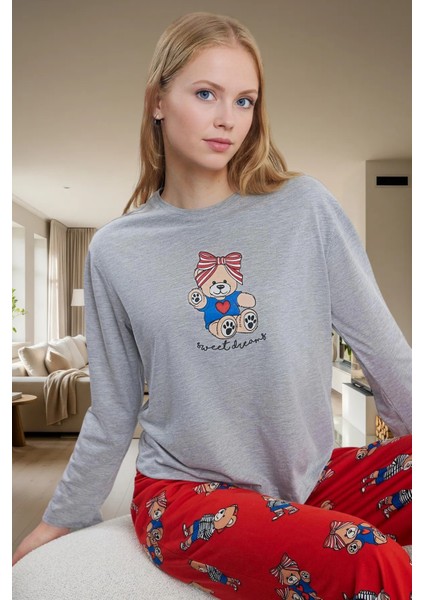 Ayıcıklı Kadın Pijama Takımı; Kışlık Rahat ve 2'li Set Zarifane Tasarım fiyatları
