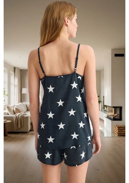 Şık Yıldız Desenli Viskoz Pijama Takımı; Rahat Nefes Alan Yazlık Dayanıklı Malzeme modelleri