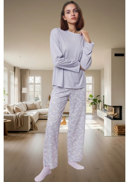 Evde Rahatlık %100 Pamuklu Pijama Takımı Çiçek Desenli Zarifane Tasarım Rahat ve Şık fiyatları