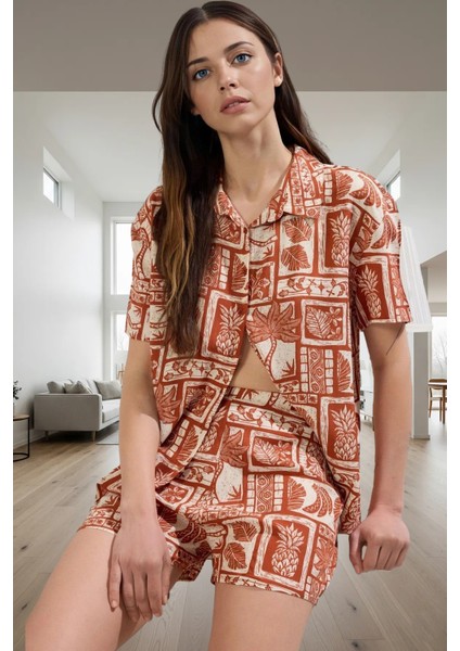 Rahat Shally Kumaştan Etnik Desenli Pijama Takımı Yaz Için Ideal Kaliteli Işçilik Dayanıklı Malzeme