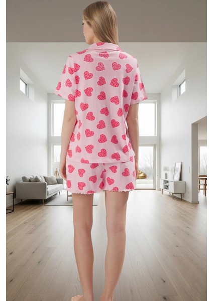 Pamuklu Pijama Takımı Kalpli Desenli Kısa Kollu Regular Kalıp Evde Rahatlık Yüksek Kalite modelleri