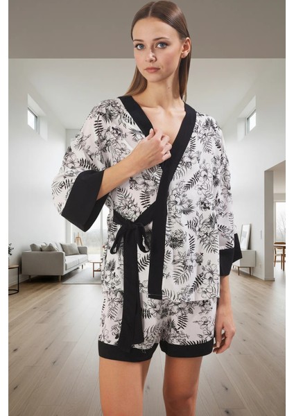 Yazlık 100% Viskon Rahat Pijama Takımı Çiçek Desenli V Yaka Truvakar Kol Kullanım fiyatları
