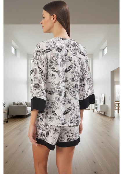 Yazlık 100% Viskon Rahat Pijama Takımı Çiçek Desenli V Yaka Truvakar Kol Kullanım modelleri