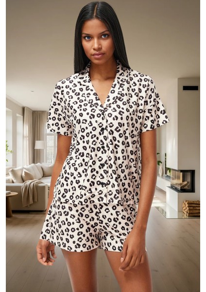 Yazlık Rahat Örme Pijama Takımı; Leopar Desenli Polyester Kumaş Yüksek Kalite Zarifane Tasarım fiyatları