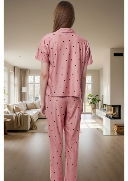 Kısa Kollu Uzun Paçalı Kalpli Pijama Takımı Ev Konforu Için Mükemmel Seçim modelleri