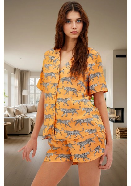 Yazlık Animal Desenli Pijama Takımı Shally Dokuma Viskoz Rahat Kalıp Dayanıklı Malzeme fiyatları
