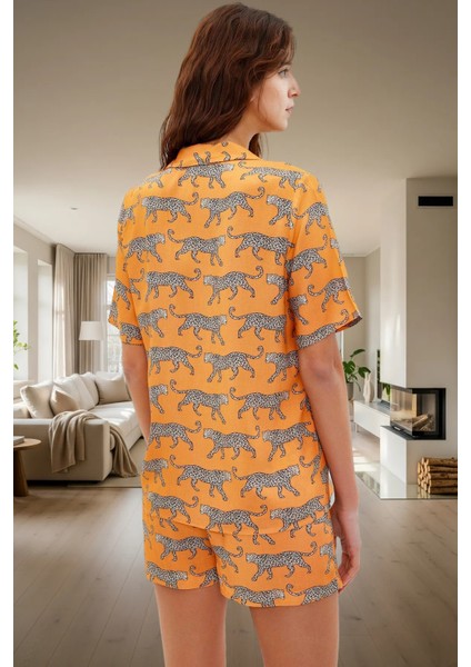 Yazlık Animal Desenli Pijama Takımı Shally Dokuma Viskoz Rahat Kalıp Dayanıklı Malzeme modelleri