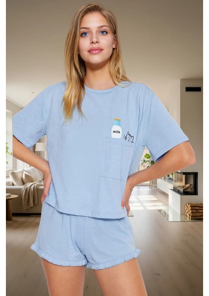 Rahat Yazlık Pijama Takımı Kısa Kollu Tişört ve Şort Pamuklu Örme Kumaş Özenle Seçilmiş fiyatları