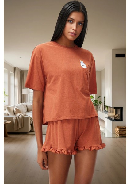 Rahat Yazlık Pijama Takımı Kısa Kollu Tişört ve Şort Pamuklu Örme Kumaş Özenle Seçilmiş fiyatları