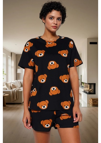 Kadın %100 Pamuklu Regular Kalıp Ayıcıklı Pijama Takımı Özenle Seçilmiş Trend Tasarım