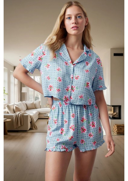 Çiçekli Desenli Viskoz Pijama Takımı; Rahat Şık Yazlık Kullanım ve Özenle Seçilmiş fiyatları