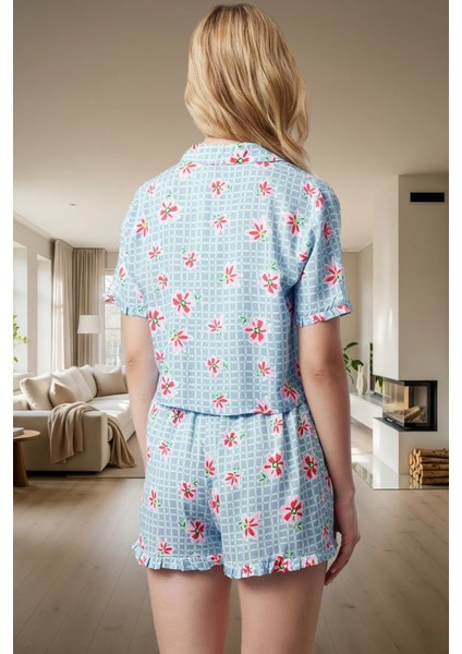 Çiçekli Desenli Viskoz Pijama Takımı; Rahat Şık Yazlık Kullanım ve Özenle Seçilmiş modelleri