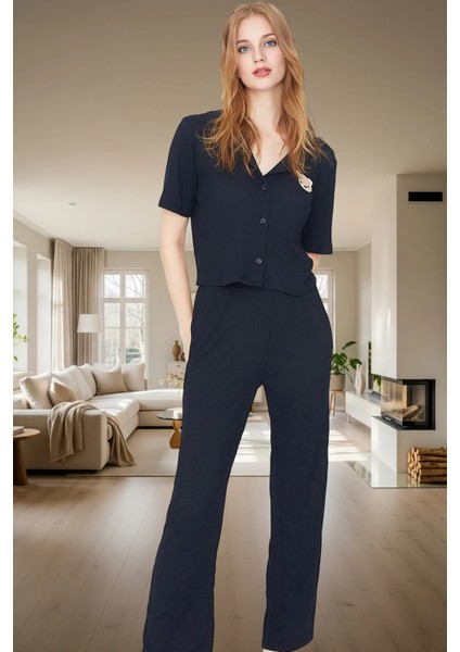 Rahat ve Şık Ayıcıklı Homewear Pijama Takımı Polyester Elastan Kumaş Dayanıklı Malzeme