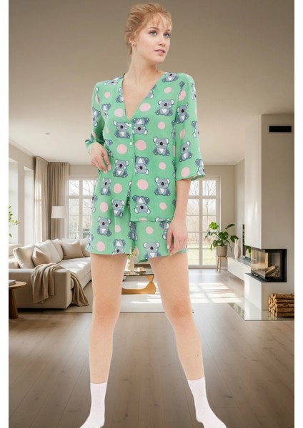 Yazlık Viskoz Pijama Takımı Koala Desenli Shally Dokuma Rahat Kalıp Premium Kalite Uzun Ömürlü fiyatları