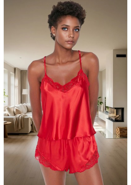 Rahat Saten Pijama Takımı Dantelli Kolsuz Kısa Paça Yazlık ve Şık Trend Tasarım modelleri