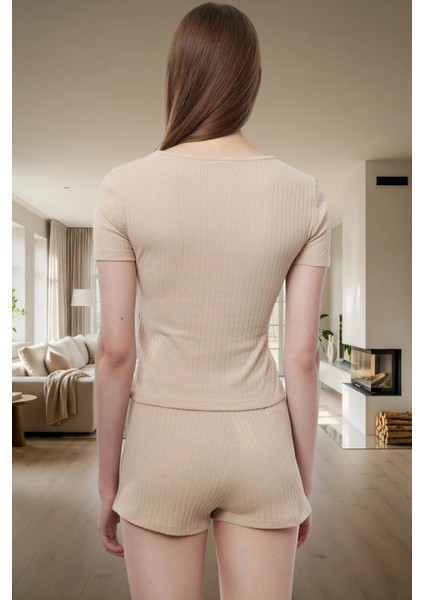 Rahat ve Şık Örme Pijama Takımı Pamuk Polyester Kısa Kollu Yaz Mevsimi Uzun Ömürlü modelleri