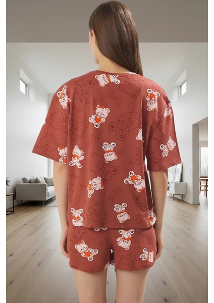 Yazlık %100 Pamuk Ayıcıklı Pijama Takımı Rahat Nefes Alan Boru Paça Şort Zarifane Tasarım modelleri