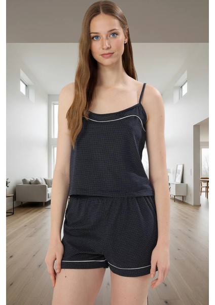 Rahat ve Şık Çizgili Örme Pijama Takımı Yaz Mevsimi Için Ideal Özenle Seçilmiş