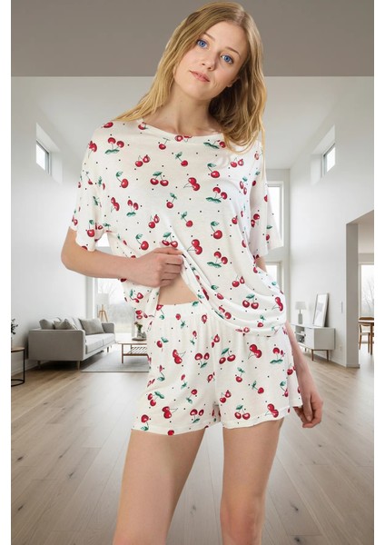 Viskon Süprem Örme Pijama Takımı; Kiraz Desenli Rahat Kalıp Uzun Ömürlü Mükemmel Uyum fiyatları