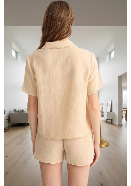 Regular Müslin Pijama Takımı Kısa Kollu Gömlek ve Şort Premium Kalite Zarifane Tasarım modelleri