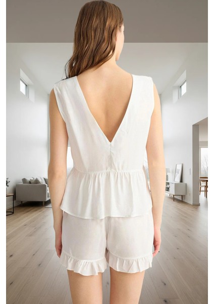 Yazlık Şortlu Pijama Takımı 100% Viskon Renk Fırfırlı Tasarım Konforlu Kesim Şık Görünüm modelleri