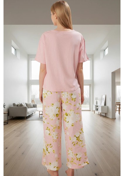 Rahat %100 Pamuklu Pijama Çiçek Desenli Kısa Kollu Ev Giyim Seti Günlük Kullanım Için modelleri